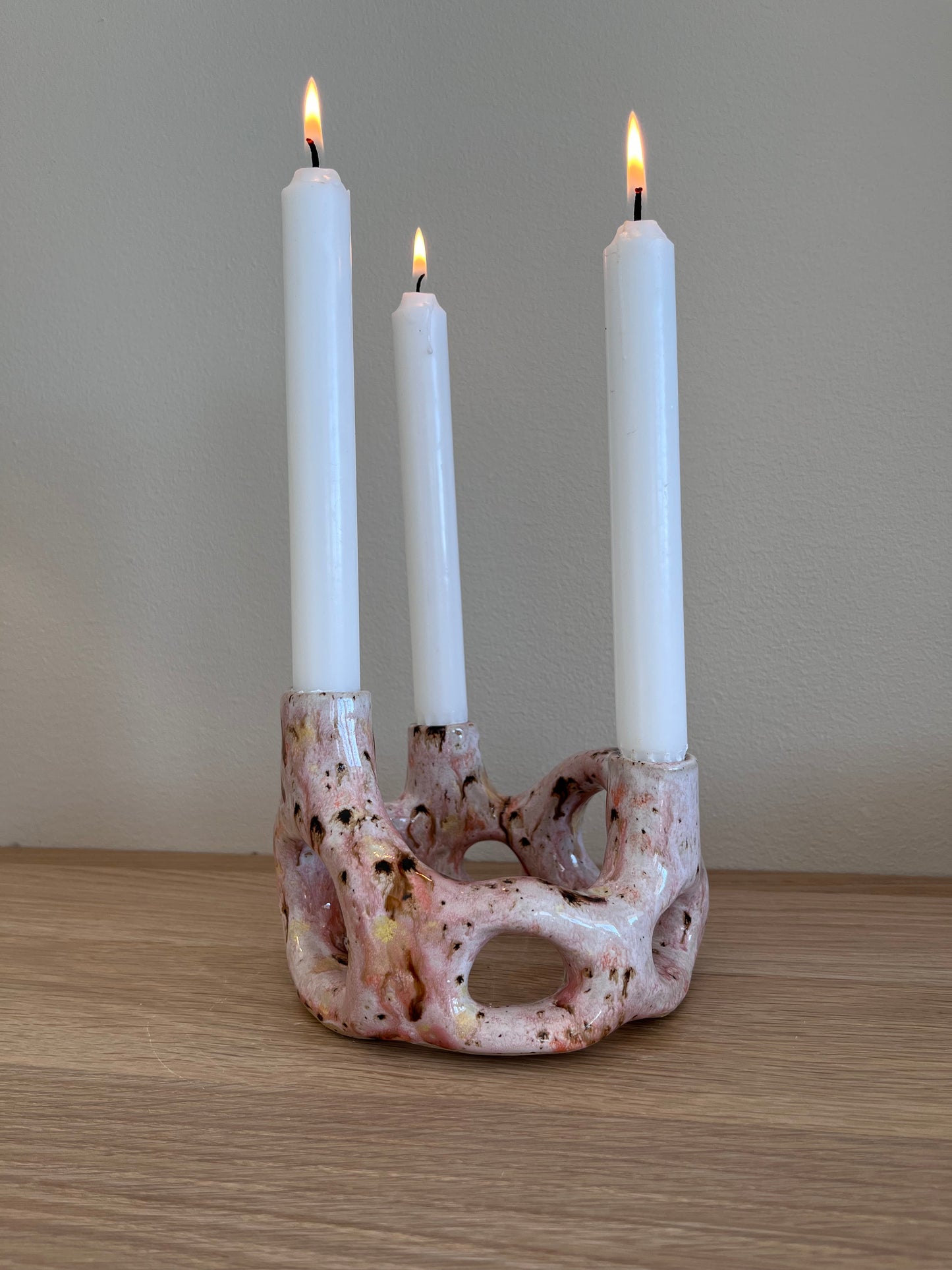 Ljusstake 3 ljus rosa